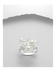 Flower Fresh Water Pearls Ring In 92.5 Sterling Silver