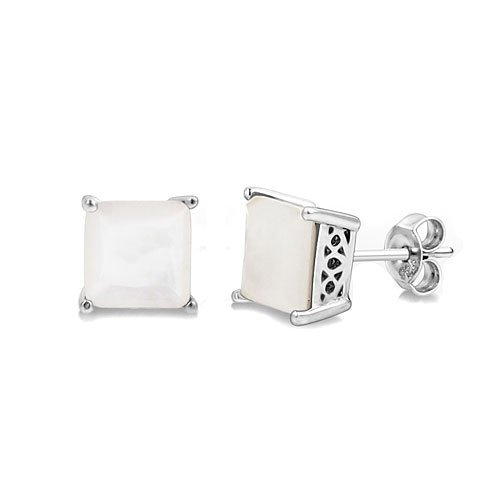 Sterling Silver Princess Mother-of-Pearl Solitaire Stud Earrings - 7mm