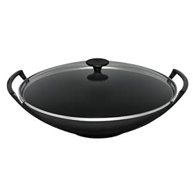 Le Creuset Cast Iron Wok with Glass Lid & Recipe Book, Satin Black, 36 cm
