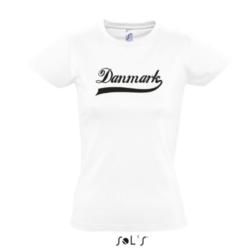 Damen T-Shirt – Dänemark Oldschool Danmark LÄNDERSHIRT EM / WM FAN Trikot S-XXL , White – schwarz , L