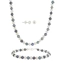 Sterling Silver 5.5-6mm Genuine Freshwater Cultured Multi-Color Pearl Necklace Bracelet & Stud Earring Set