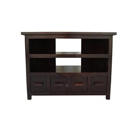 Homescapes Mangat Tall Corner TV Unit ,100% Mango Wood Furniture, Walnut Shade. 100x60x75 cm Ideal for Games