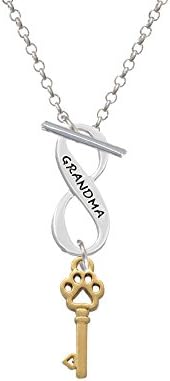 Small Gold Tone Open Paw Key Grandma Infinity Toggle Necklace