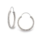 14k White Gold 18mm Twist U Wire Diamond Cut Hoop Earrings