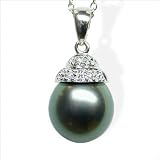18K white gold Acorn Black Tahitian cultured pearl and diamond pendant