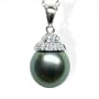 18K white gold Acorn Black Tahitian cultured pearl and diamond pendant