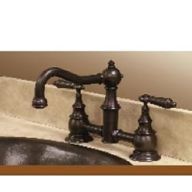 American Bath Factory Deck Mount Bridge Longneck Lavatory Faucet in Polished Brass