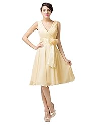 V-neck Cocktail Chiffon/Satin Lace-Up Evening Dress/Homecoming Dress/Bridesmaid Dress/Pageant Dress/Prom Dress/Party Dress/Wedding Dress  With a Sash 