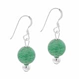  : STERLING SILVER 6MM GENUINE AVENTURINE STONE BEAD BEADED DANGLE HOOK EARRINGS