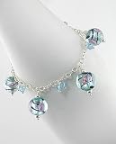 Rose in Sky Blue Foil Glass Beads Sterling Silver 7.5 Bracelet