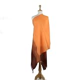 Olive N Figs Pashmina Wool Two Tone Orange Brown Shawl/Wrap with Embroidered Border