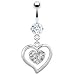 Clear Paved Crystal Heart Dangle Belly Bar
