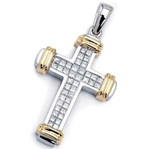 Two Tone Diamond Contemporary Cross Pendant