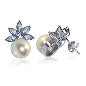 New 9 MM Fresh Water Pearl Blue Topaz Gemstone 925 Sterling Silver Stud... by Gem Avenue