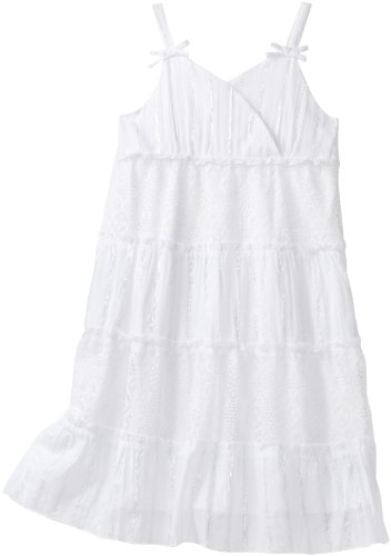 Amy Byer Girls 7-16 Gauze Sleeveless Tier Dress, White, 8