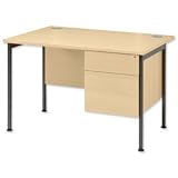 New. Sonix Traditional Desk Rectangular 2-Drawer Filer Pedestal Grey Legs W1400xD800xH720mm Maple Ref 40