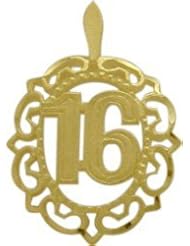 10K Yellow Gold Fancy #16 Circle Age Pendant with chain