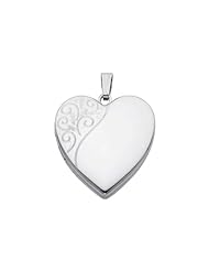 Sterling Silver Engraved Heart Locket Pendant (0.95" or 24mm Height)