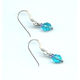 Aqua Czech Fire Polished Bead Earrings
