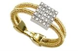 18K Yellow Gold, Matte-Finish Hand-Woven Double Strand Mesh Ring, Enhanced with Square-Shape Pave Set Diamonds.