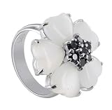 Sterling Silver Band Simulated Pearl Black Cubic Zirconia Accent Ring
