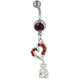 Red Crystal Heart Envelope Pendant January Gem Belly Button Ring Navel Piercing Bar Body Jewelry