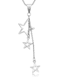 14K Italian White Gold Polished Finish Drop Style Triple Stars Hanging Lariat Necklace (16"), Women Jewelry in Gift Box