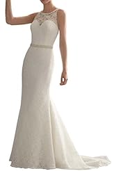 Natural   Waistline Backless Crystals Lace Crystal Sheath Wedding Dress  with a Brush/Sweep Train 