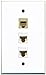RiteAV - 1 Port Phone RJ11 RJ12 Beige 2 Port Cat6 Ethernet White Wall Plate