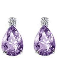 2.57Ct Pear Cut Amethyst & Diamond Hanging Earrings 18k Gold