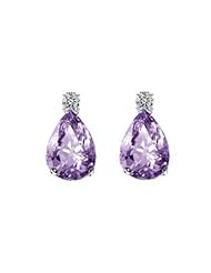 2.57Ct Pear Cut Amethyst & VS Diamond Hanging Earrings 14K Gold