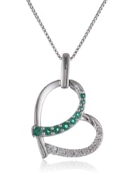 Sterling Silver Two Tone Gemstone and Created White Sapphire Pendant Necklace (0.30 cttw), 18"