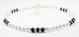 ONYX Sterling Silver Gemstone Ankle Bracelets: Handmade Jewelry with Adjustable 1 Inch Extension