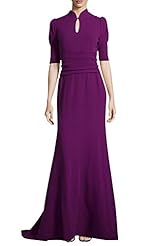 Turtleneck Elbow Length Sleeves  Floor Length Evening Dress  with a Brush/Sweep Train  With a Bow(s)