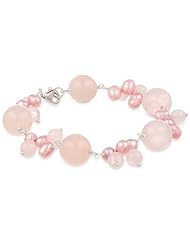 Rose Quartz Bead and Pink Ringed Freshwater Cultured Pearl with Silver Tone Clasp Bracelet, 7.5"