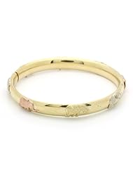 14K Tri-Color Gold 7mm Diamond Cut Elephant 2.5 Diameter Adjustable Bangle Bracelets