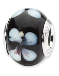 Sterling Silver Black/White Flower Italian Murano Glass Charm