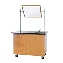 Diversified Woodcrafts 4332K Solid Oak Wood Mobile Instructor's Desk with Storage, ChemGuard Top, 36" Width x 84" Height x 16" Depth