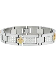 Stainless Steel Bracelet with 10kt Yellow Fleur-de-lis & .12 ct tw Diamonds olished B948d