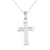 Sterling Silver Hand Engraved Embossed Cross Pendant Necklace, 18