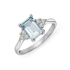 14K White Gold 1 10 ctw Diamond (H-I-J, I1-I2) and Aquamarine Ring by