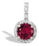 14K White Gold Round Created Ruby and Diamond Pendant