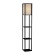 Square Floor Lamp with Paper Shade and Shelves - Black/ Beige