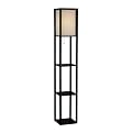 Square Floor Lamp with Paper Shade and Shelves - Black/ Beige