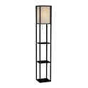 Square Floor Lamp with Paper Shade and Shelves - Black/ Beige