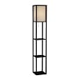 Square Floor Lamp with Paper Shade and Shelves - Black/ Beige