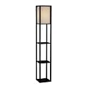 Square Floor Lamp with Paper Shade and Shelves - Black/ Beige