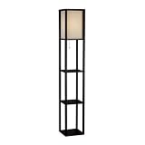 Square Floor Lamp with Paper Shade and Shelves - Black/ Beige