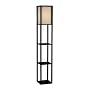 Square Floor Lamp with Paper Shade and Shelves - Black/ Beige