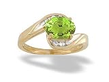 14K Yellow Gold Genuine Oval Peridot and Diamond Ring